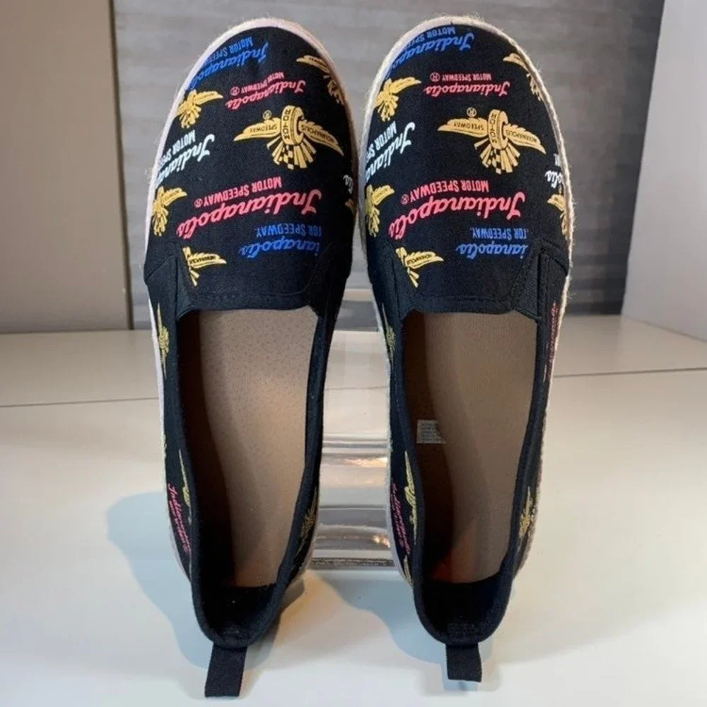 Indianapolis Motor Speedway Shoes Women's 10 XL Black Canvas Espadrille Slip-on